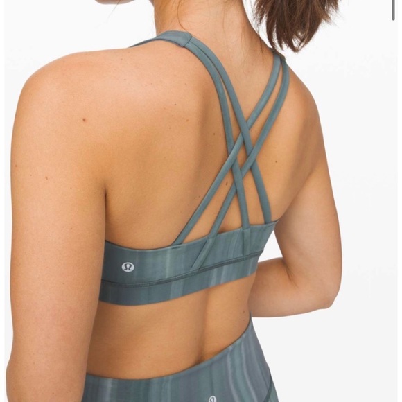 Lululemon Energy Sports Bra High Neck Linear Spray Dye White Deep Ocean 4 - Picture 6 of 6